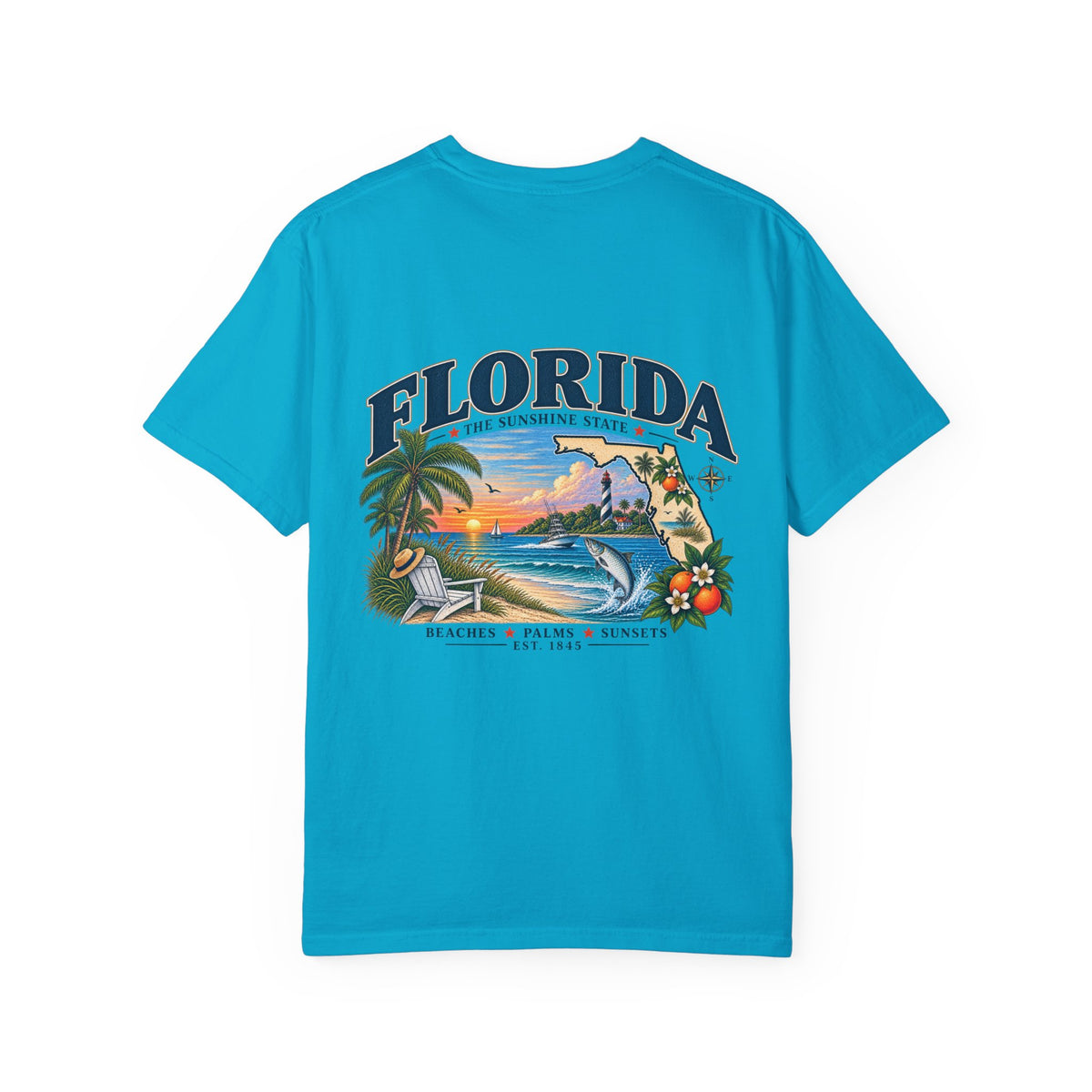 Florida Vintage Beach T-Shirt — Retro Sunset Palm & Orange Graphic
