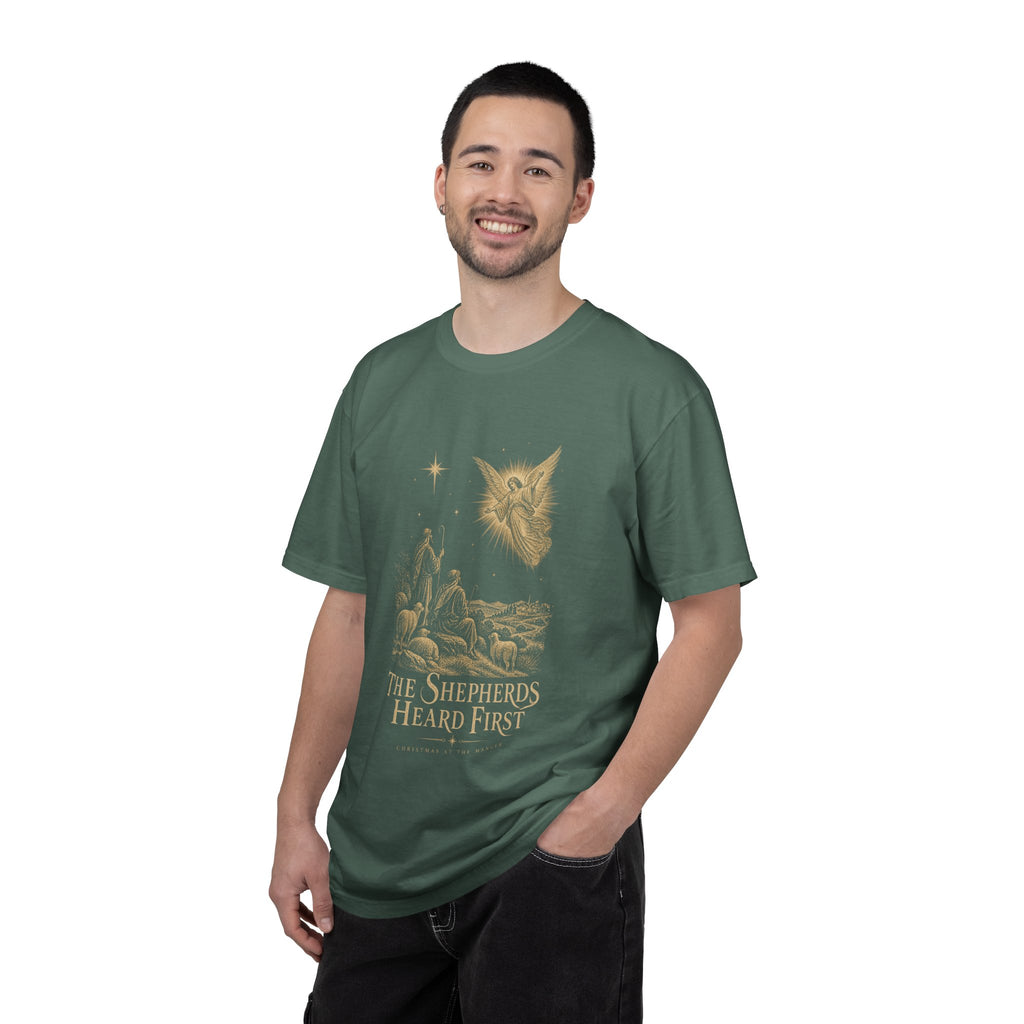 Shepherds Heard First T-Shirt — Nativity Scene Graphic Tee