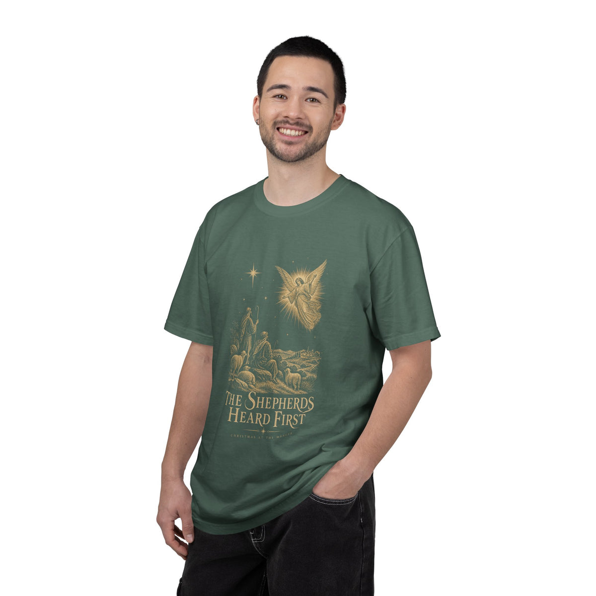 Shepherds Heard First T-Shirt — Nativity Scene Graphic Tee