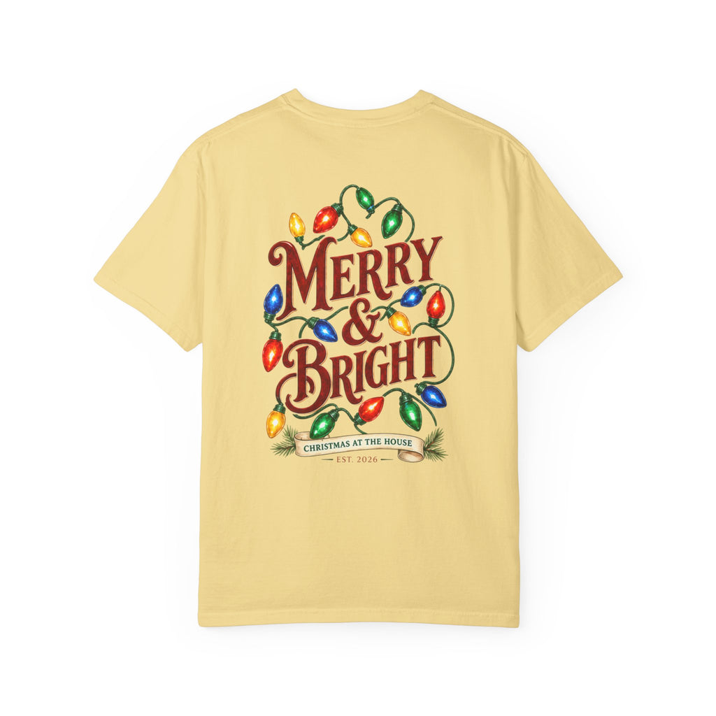 Merry & Bright Holiday T-Shirt — Christmas Lights Graphic Tee