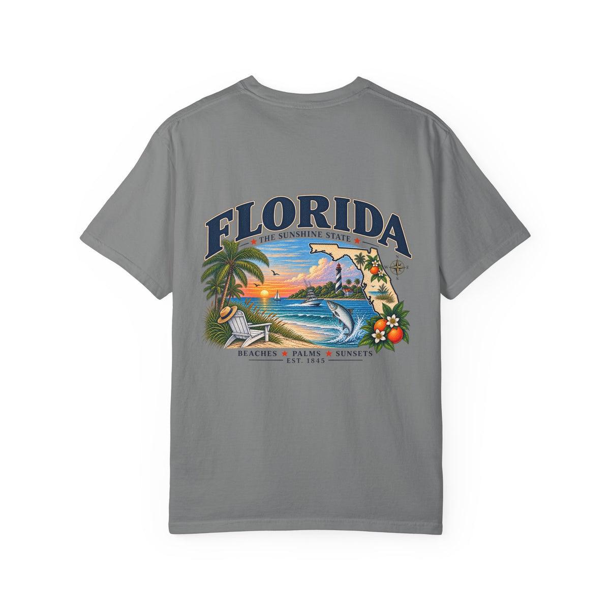 Florida Vintage Beach T-Shirt — Retro Sunset Palm & Orange Graphic