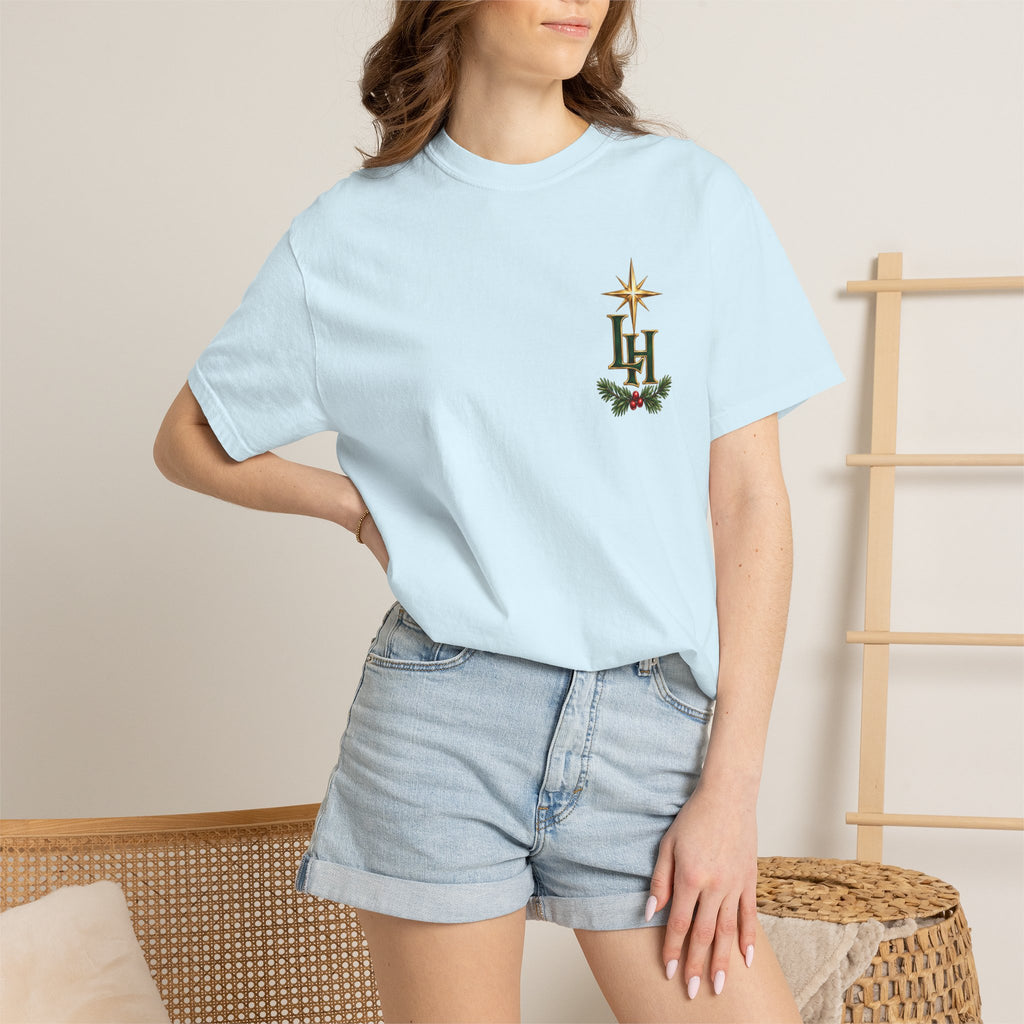 Christmas T-Shirt — "All Is Calm, All Is Bright" Church Scene Holiday Tee