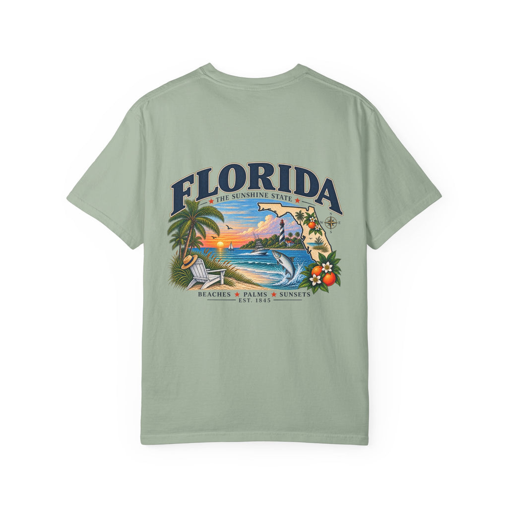 Florida Vintage Beach T-Shirt — Retro Sunset Palm & Orange Graphic