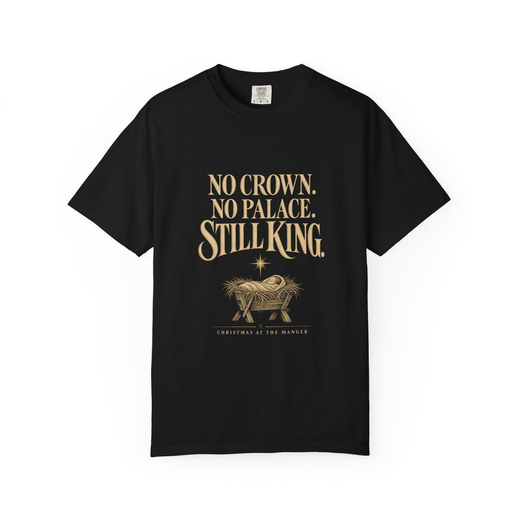 T-Shirt — "No Crown. No Palace. Still King." Inspirational Lion Graphic