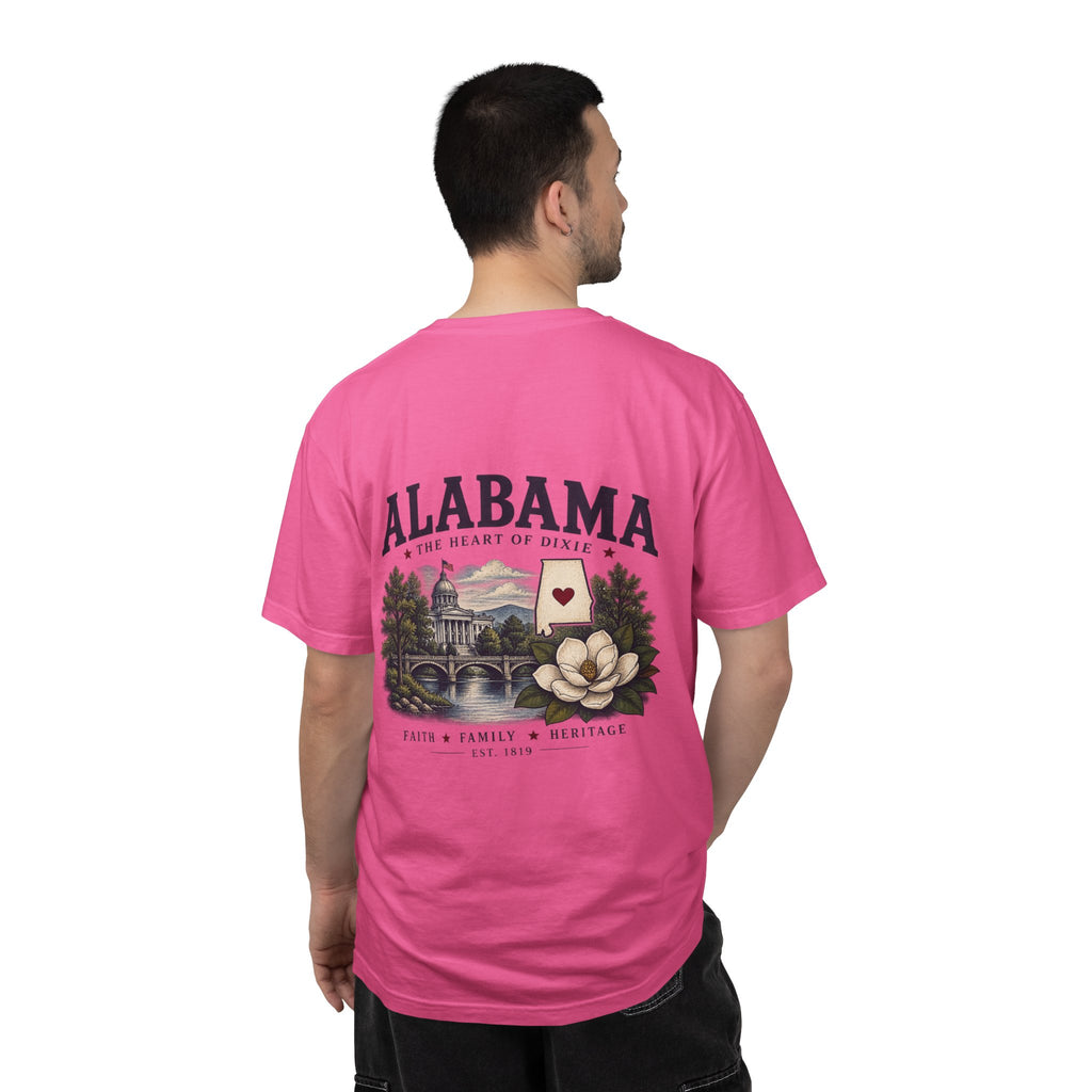 Alabama Heritage T-Shirt — State Scenic Back Print with Magnolia & Capitol