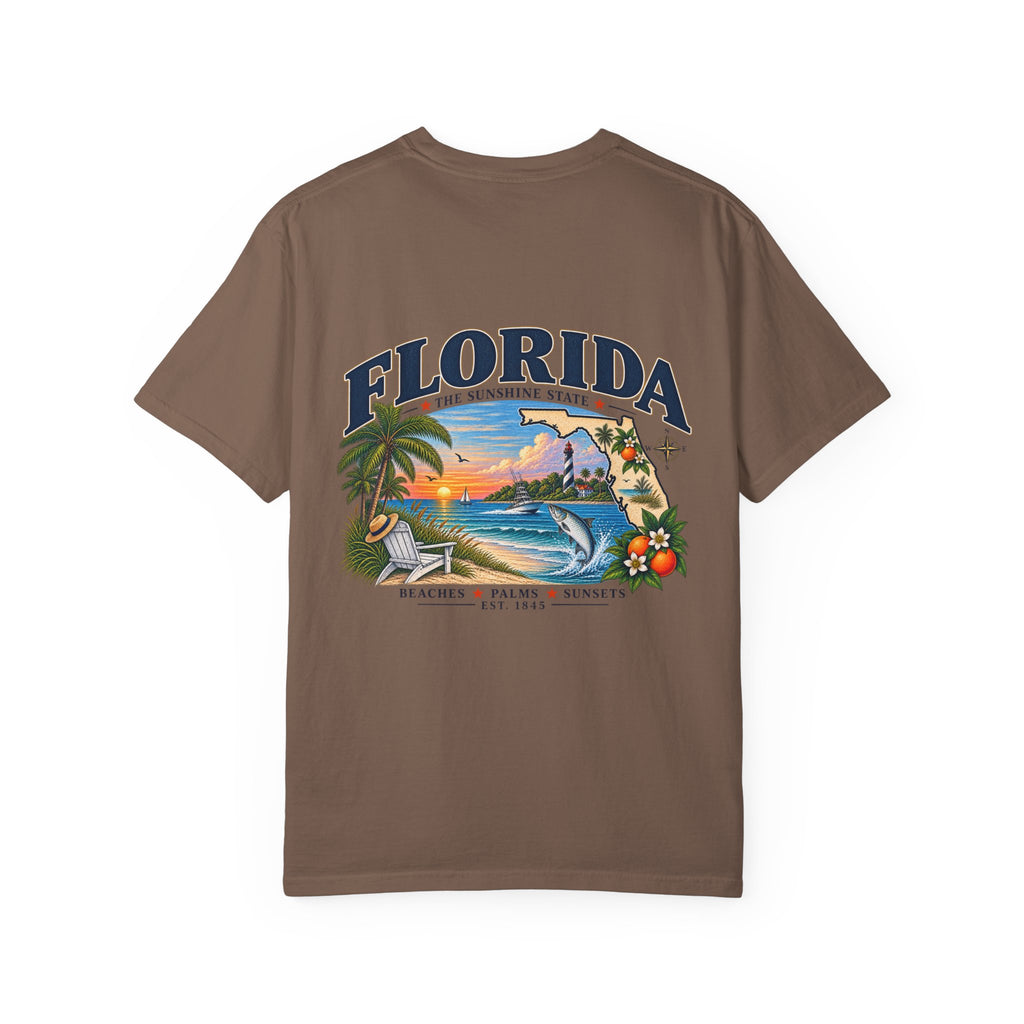 Florida Vintage Beach T-Shirt — Retro Sunset Palm & Orange Graphic