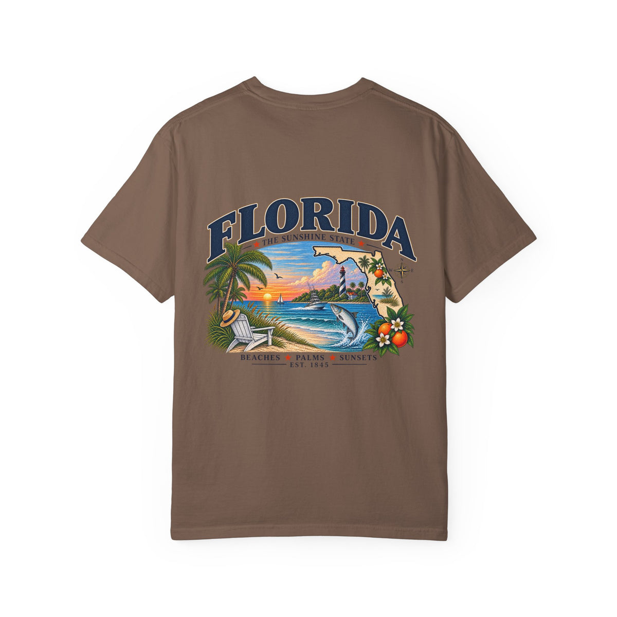Florida Vintage Beach T-Shirt — Retro Sunset Palm & Orange Graphic