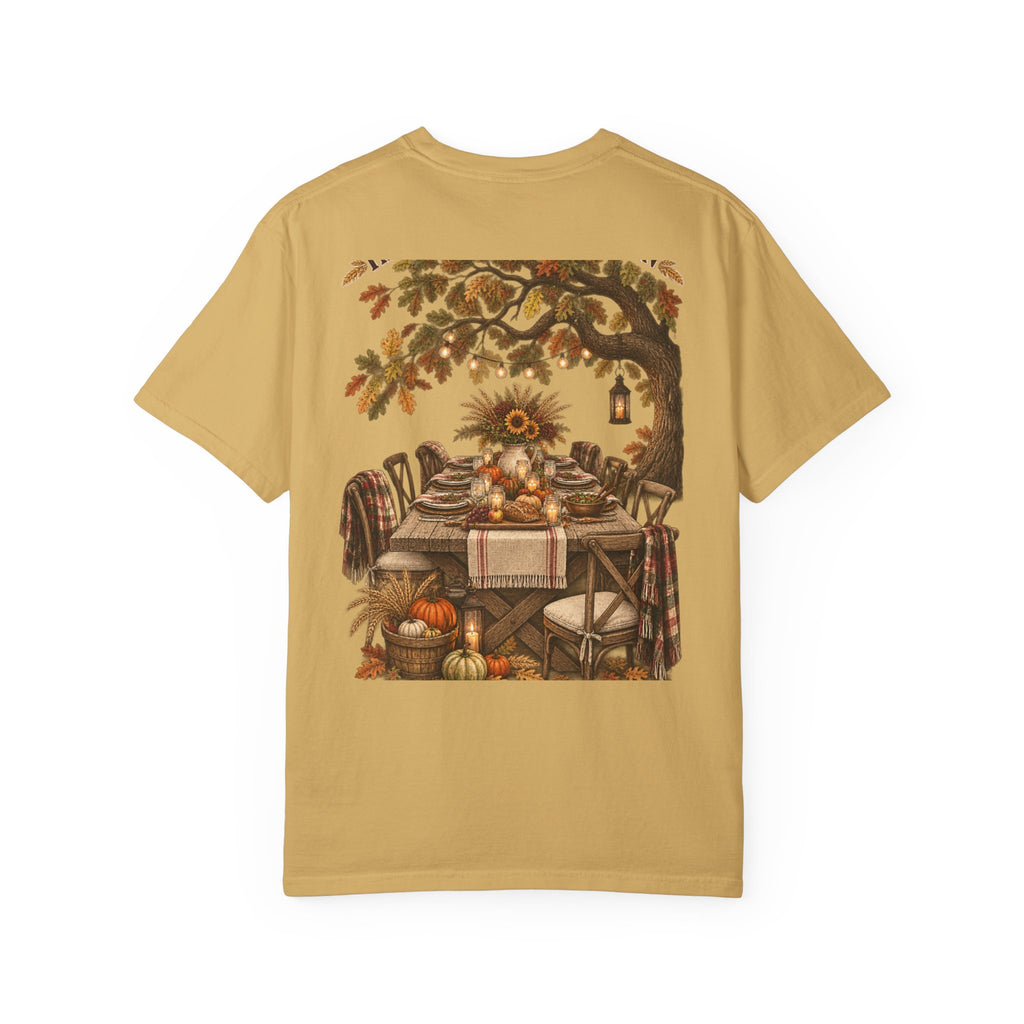 Autumn Harvest T-Shirt — Thanksgiving Rustic Table Fall Pumpkin Graphic