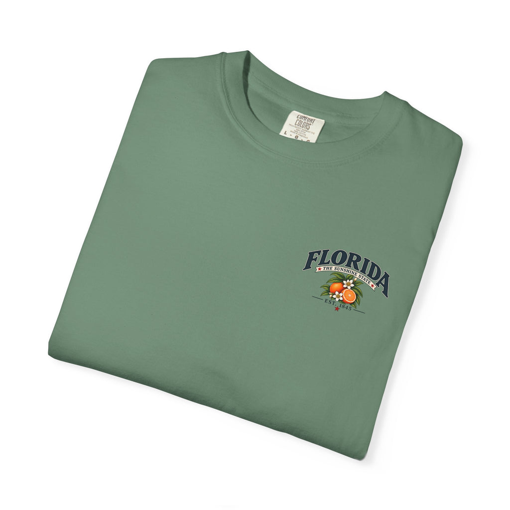 Florida Vintage Beach T-Shirt — Retro Sunset Palm & Orange Graphic