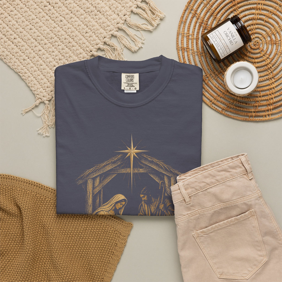 Nativity Christmas T-Shirt — "Christmas at the Manger" Religious Holiday Tee