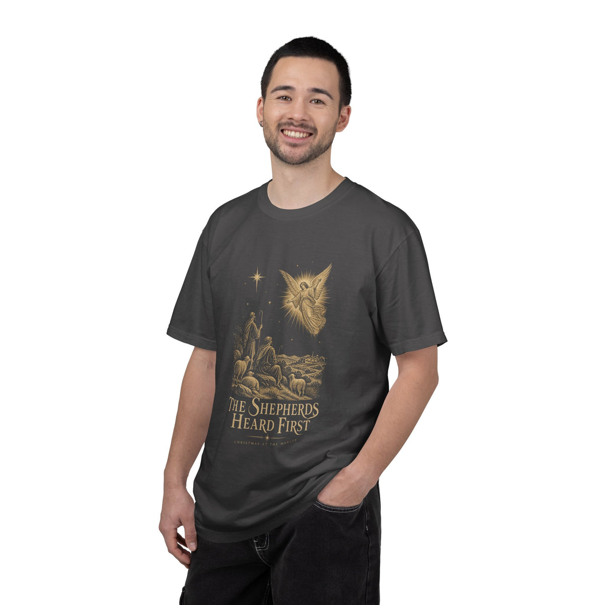 Shepherds Heard First T-Shirt — Nativity Scene Graphic Tee