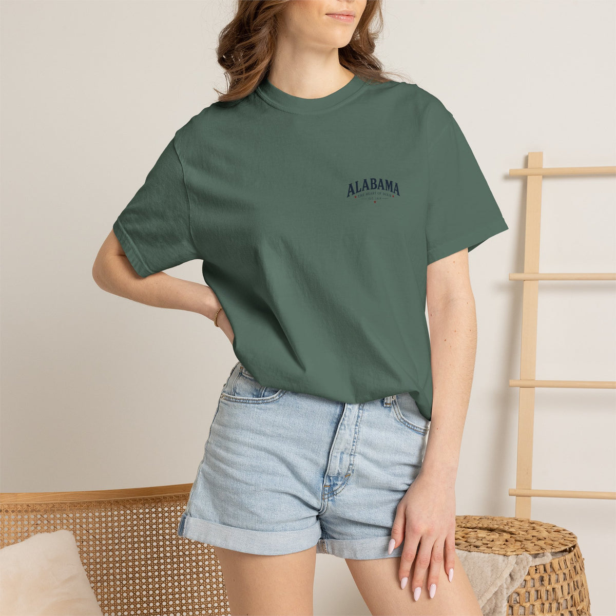 Alabama Heritage T-Shirt — State Scenic Back Print with Magnolia & Capitol