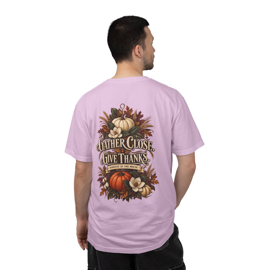 Thanksgiving Harvest T-Shirt — "Gather Close, Give Thanks" Fall Tee