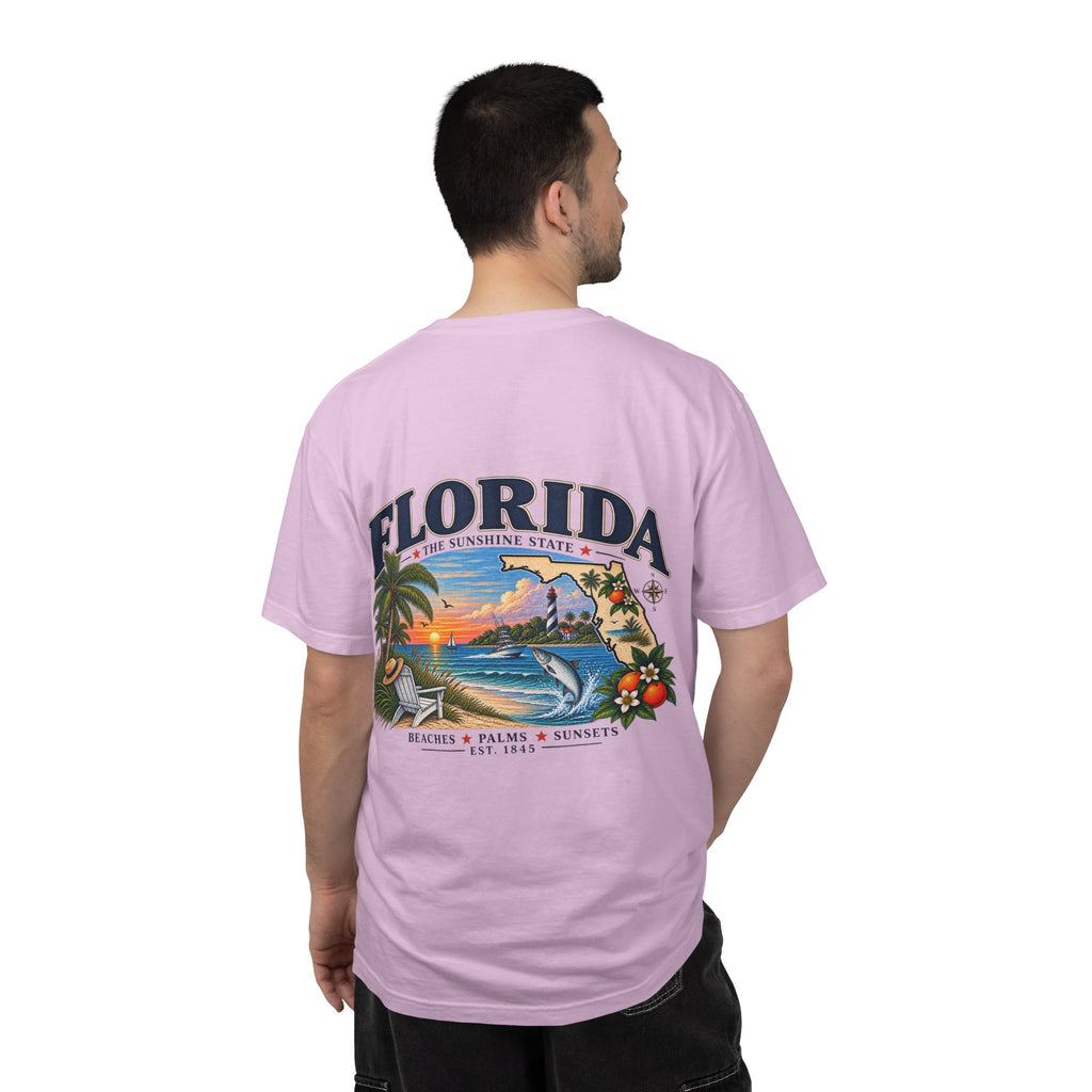 Florida Vintage Beach T-Shirt — Retro Sunset Palm & Orange Graphic