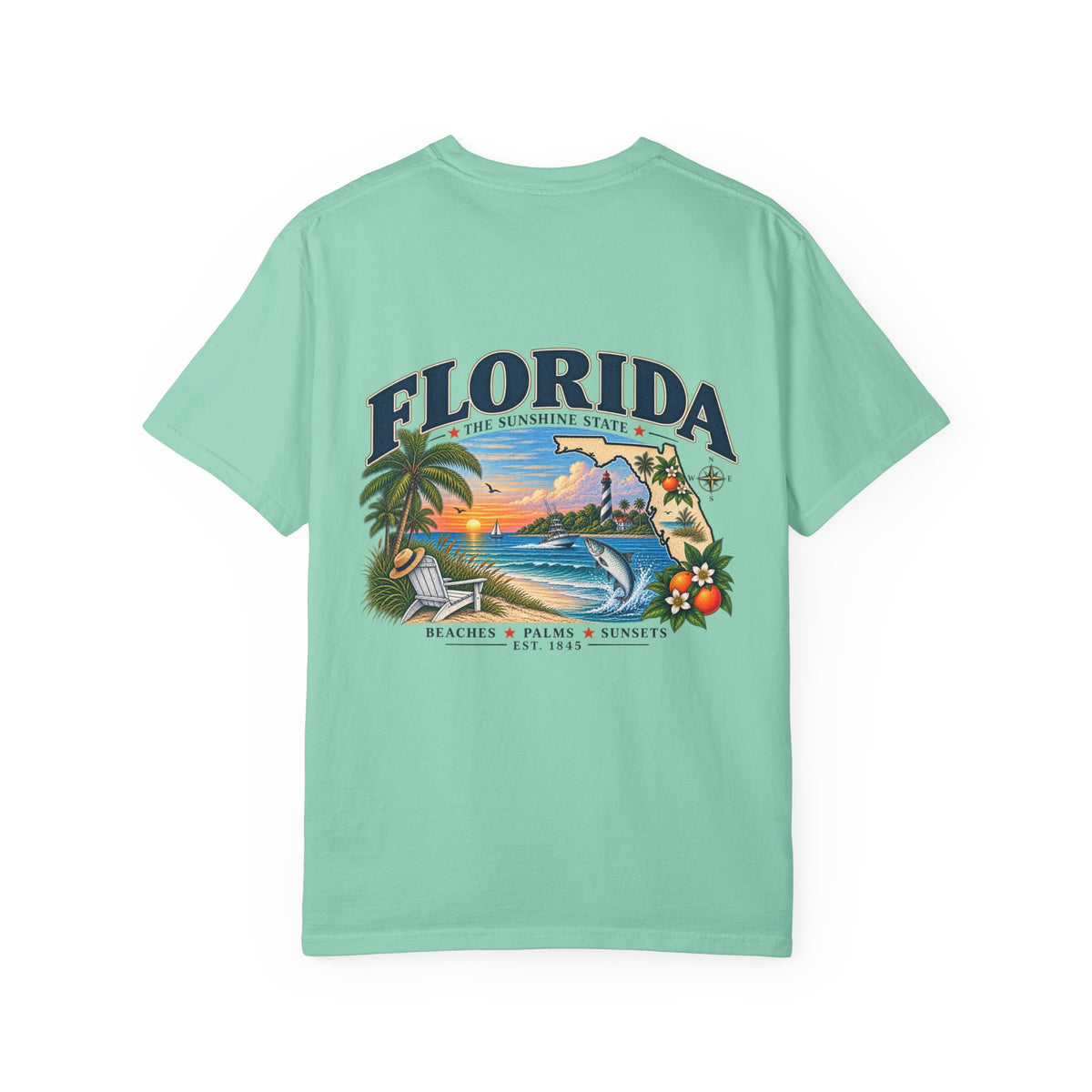 Florida Vintage Beach T-Shirt — Retro Sunset Palm & Orange Graphic