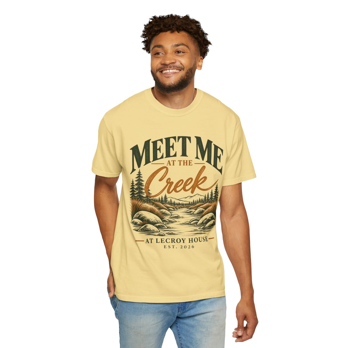 Meet Me at the Creek T-Shirt — Vintage Nature Graphic Tee for Outdoors Lovers
