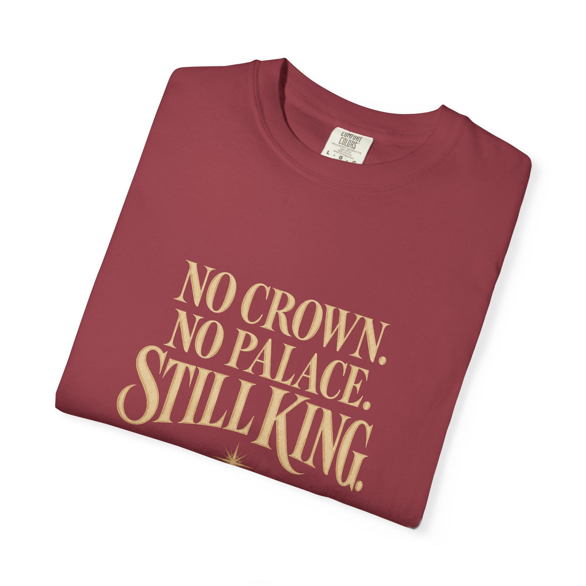 T-Shirt — "No Crown. No Palace. Still King." Inspirational Lion Graphic