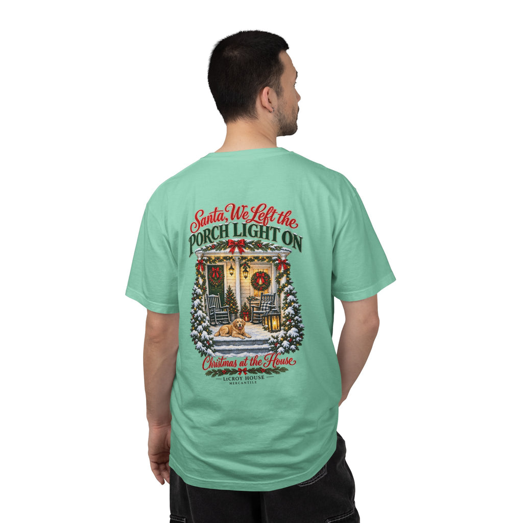 Christmas Porch Lantern T-Shirt — "Santa, We Left the Porch Light On" Holiday Tee