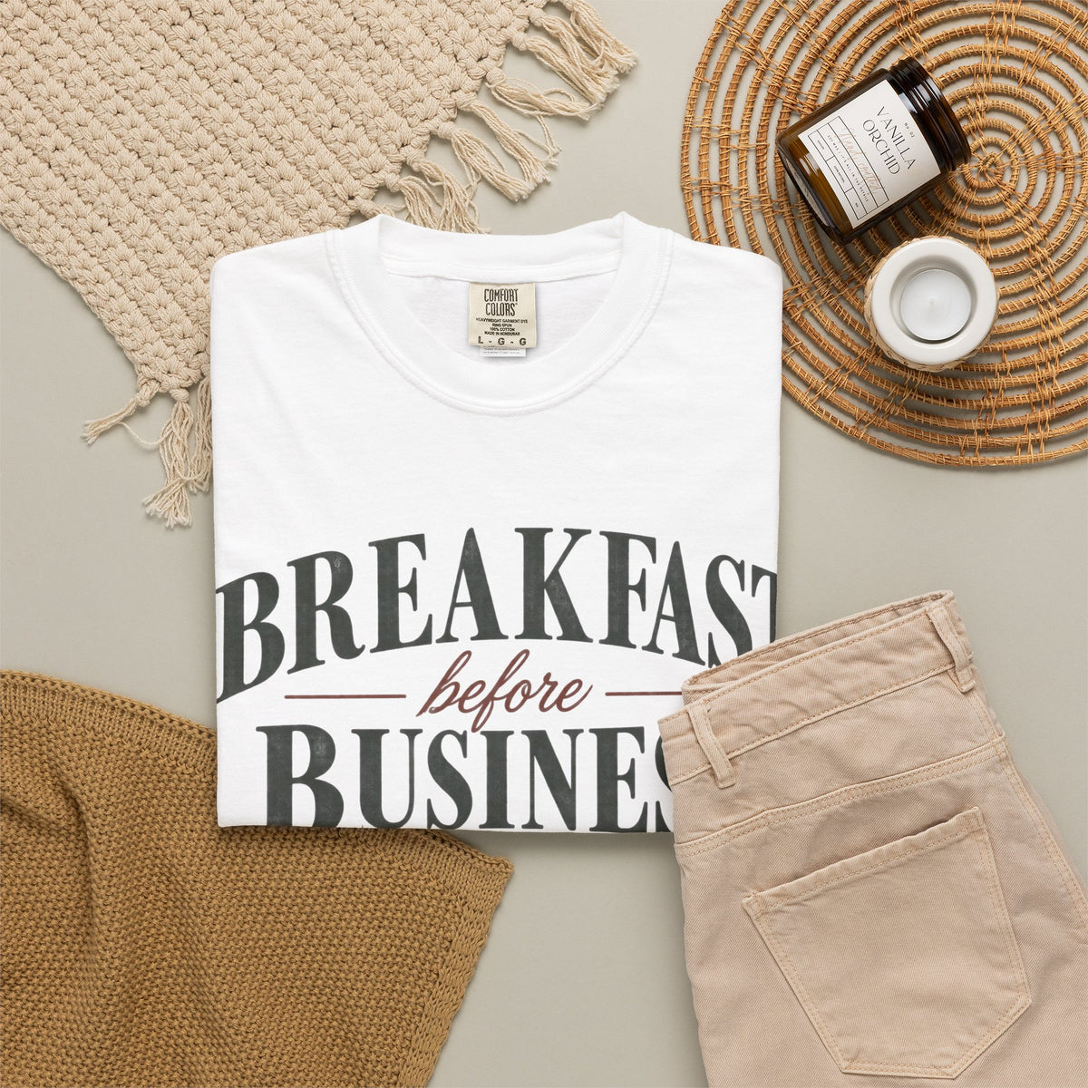 Breakfast Before Business T-Shirt — Coffee & Pancake Morning Graphic Tee
