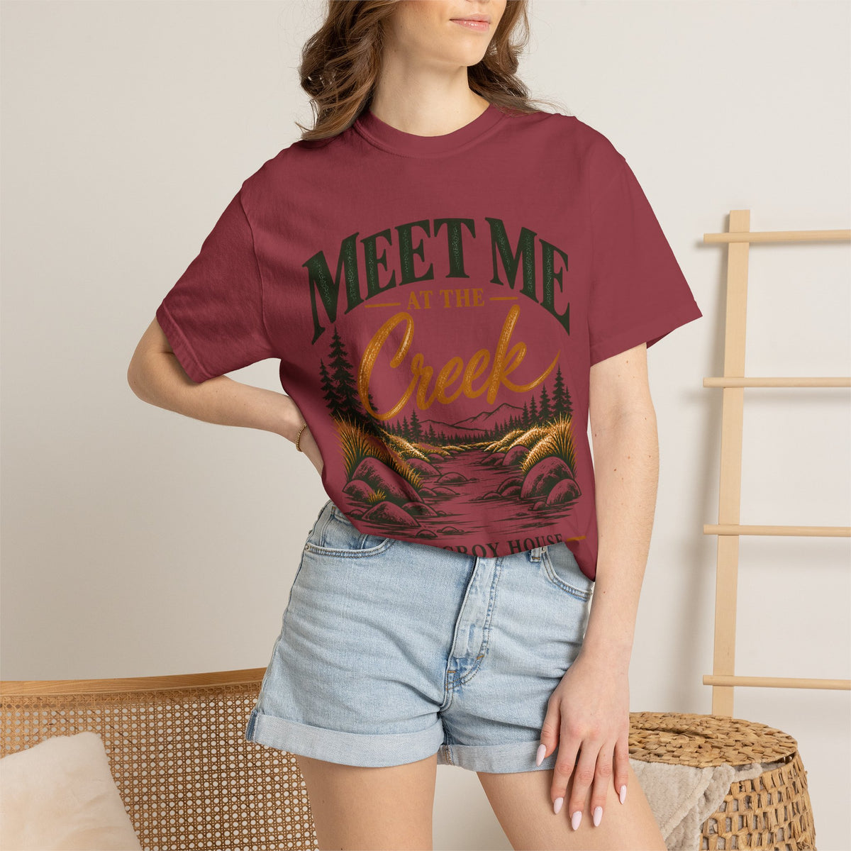 Meet Me at the Creek T-Shirt — Vintage Nature Graphic Tee for Outdoors Lovers