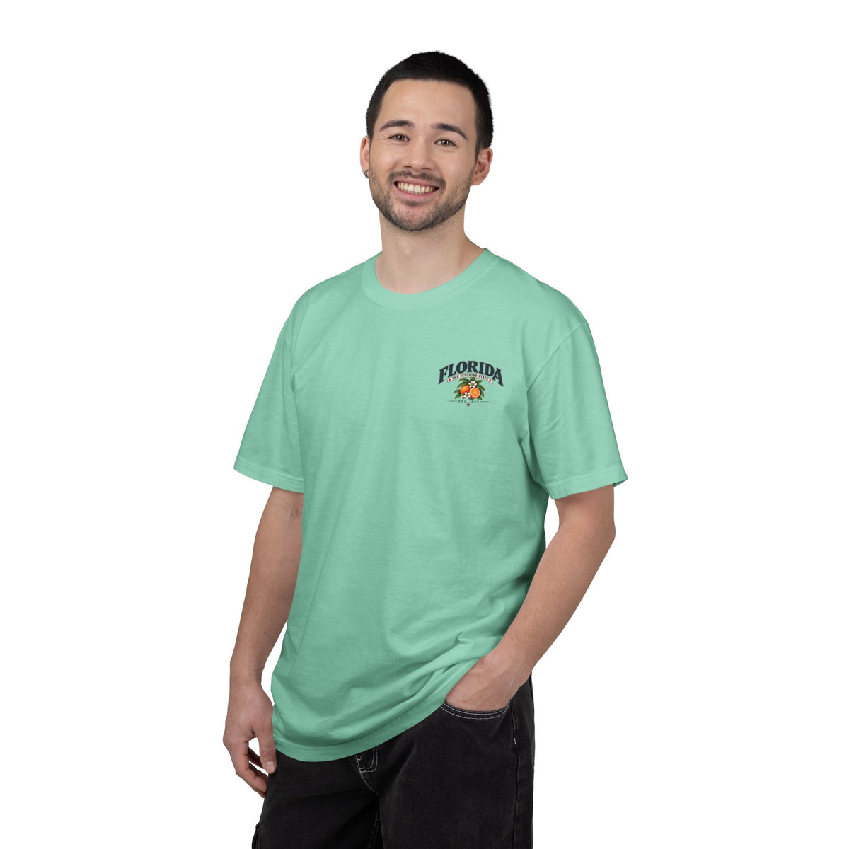 Florida Vintage Beach T-Shirt — Retro Sunset Palm & Orange Graphic