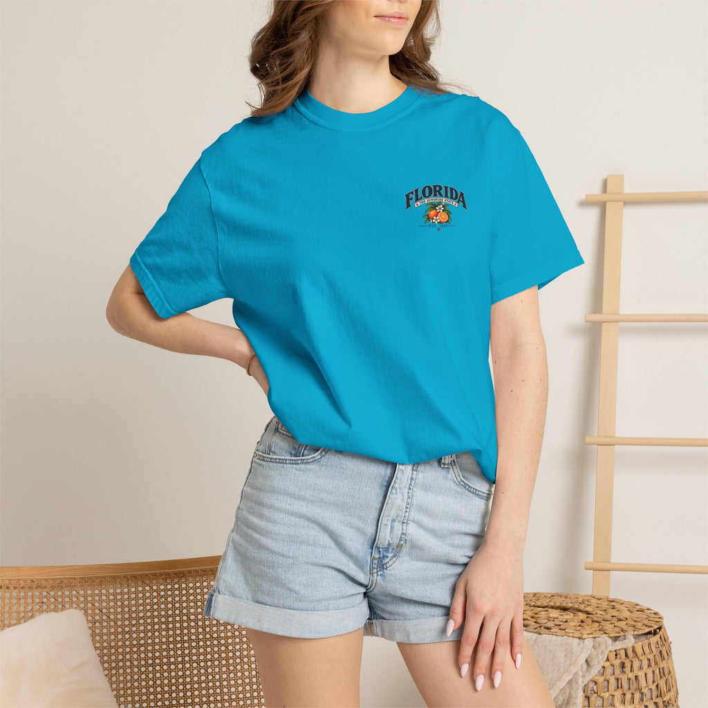 Florida Vintage Beach T-Shirt — Retro Sunset Palm & Orange Graphic