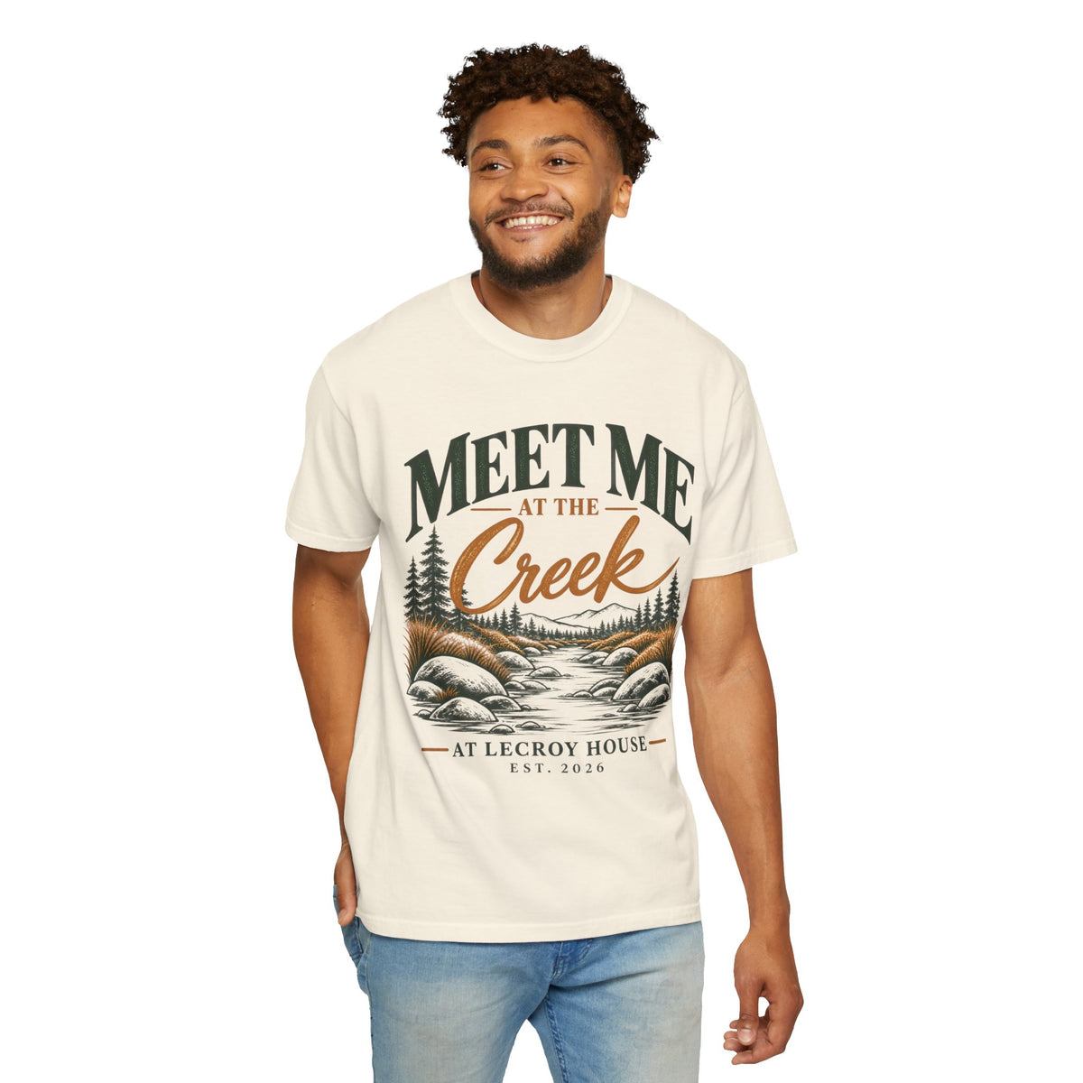 Meet Me at the Creek T-Shirt — Vintage Nature Graphic Tee for Outdoors Lovers