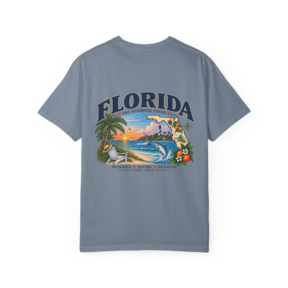 Florida Vintage Beach T-Shirt — Retro Sunset Palm & Orange Graphic