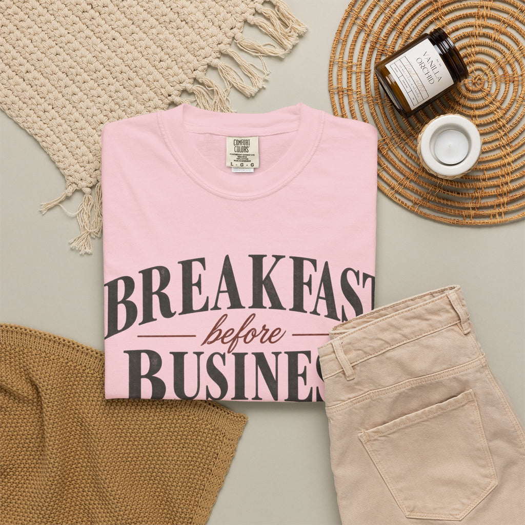 Breakfast Before Business T-Shirt — Coffee & Pancake Morning Graphic Tee