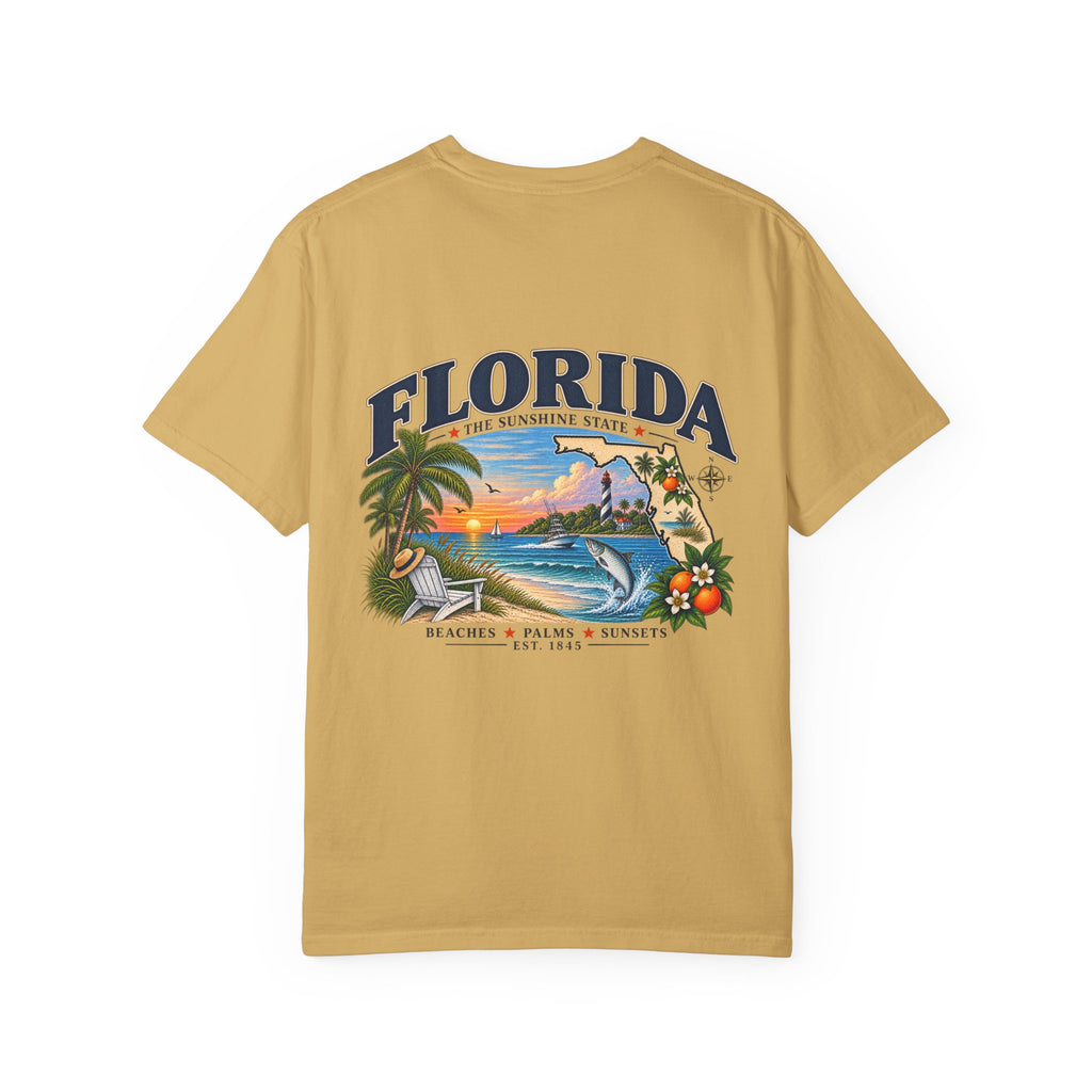 Florida Vintage Beach T-Shirt — Retro Sunset Palm & Orange Graphic