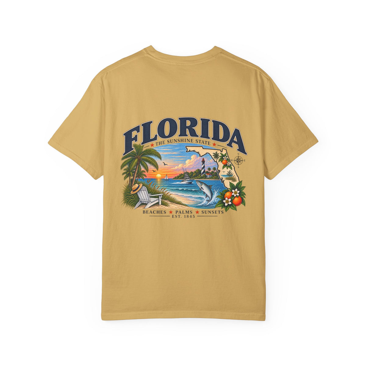 Florida Vintage Beach T-Shirt — Retro Sunset Palm & Orange Graphic