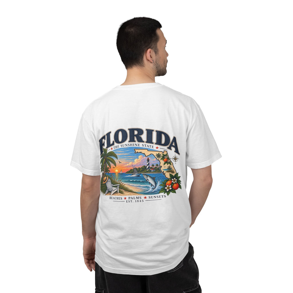 Florida Vintage Beach T-Shirt — Retro Sunset Palm & Orange Graphic