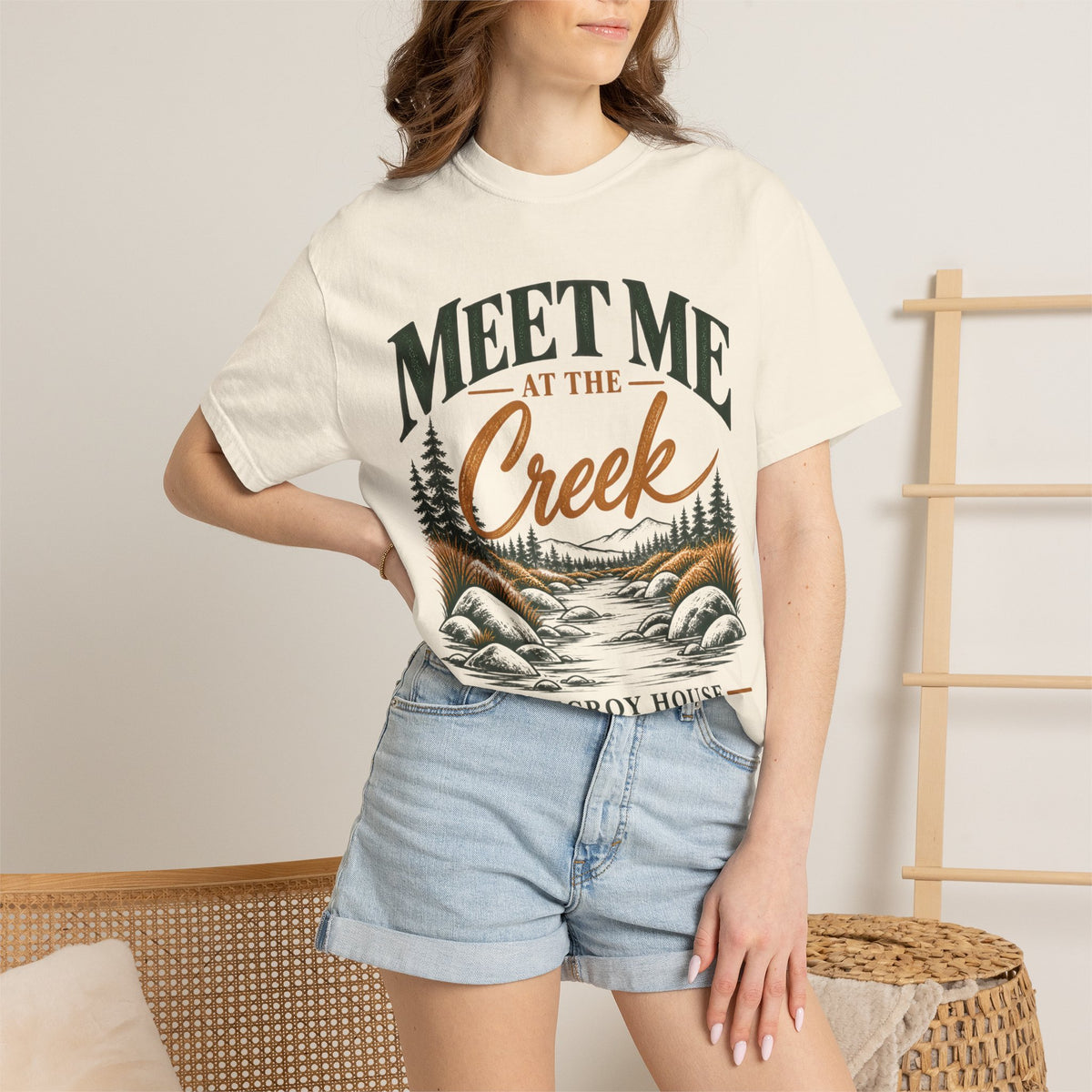 Meet Me at the Creek T-Shirt — Vintage Nature Graphic Tee for Outdoors Lovers