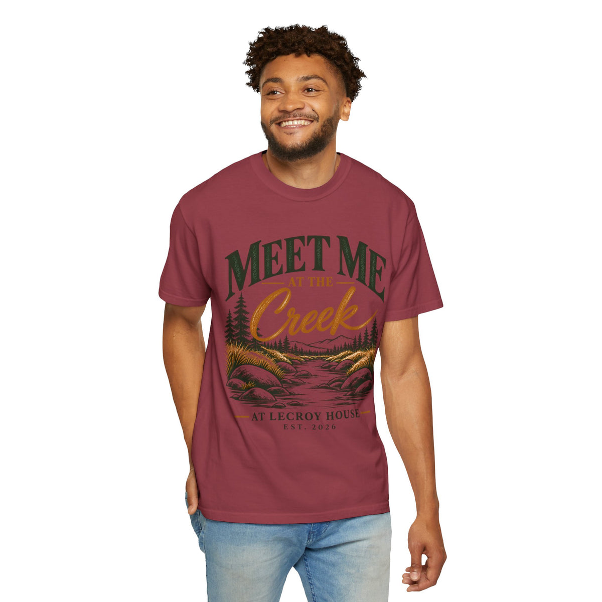 Meet Me at the Creek T-Shirt — Vintage Nature Graphic Tee for Outdoors Lovers