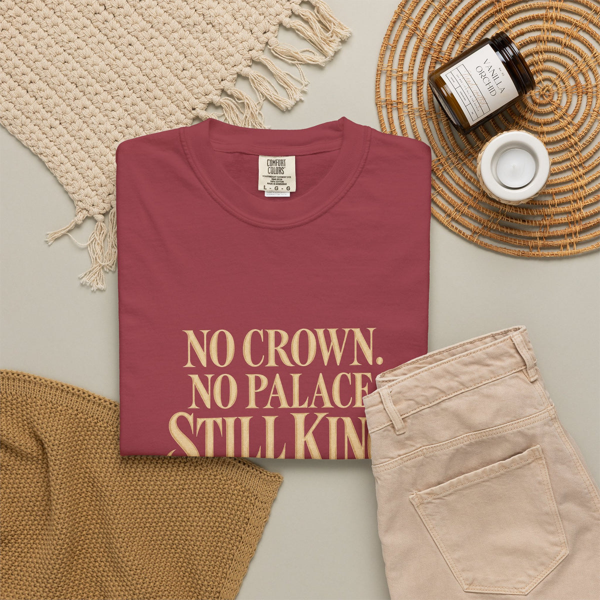 T-Shirt — "No Crown. No Palace. Still King." Inspirational Lion Graphic