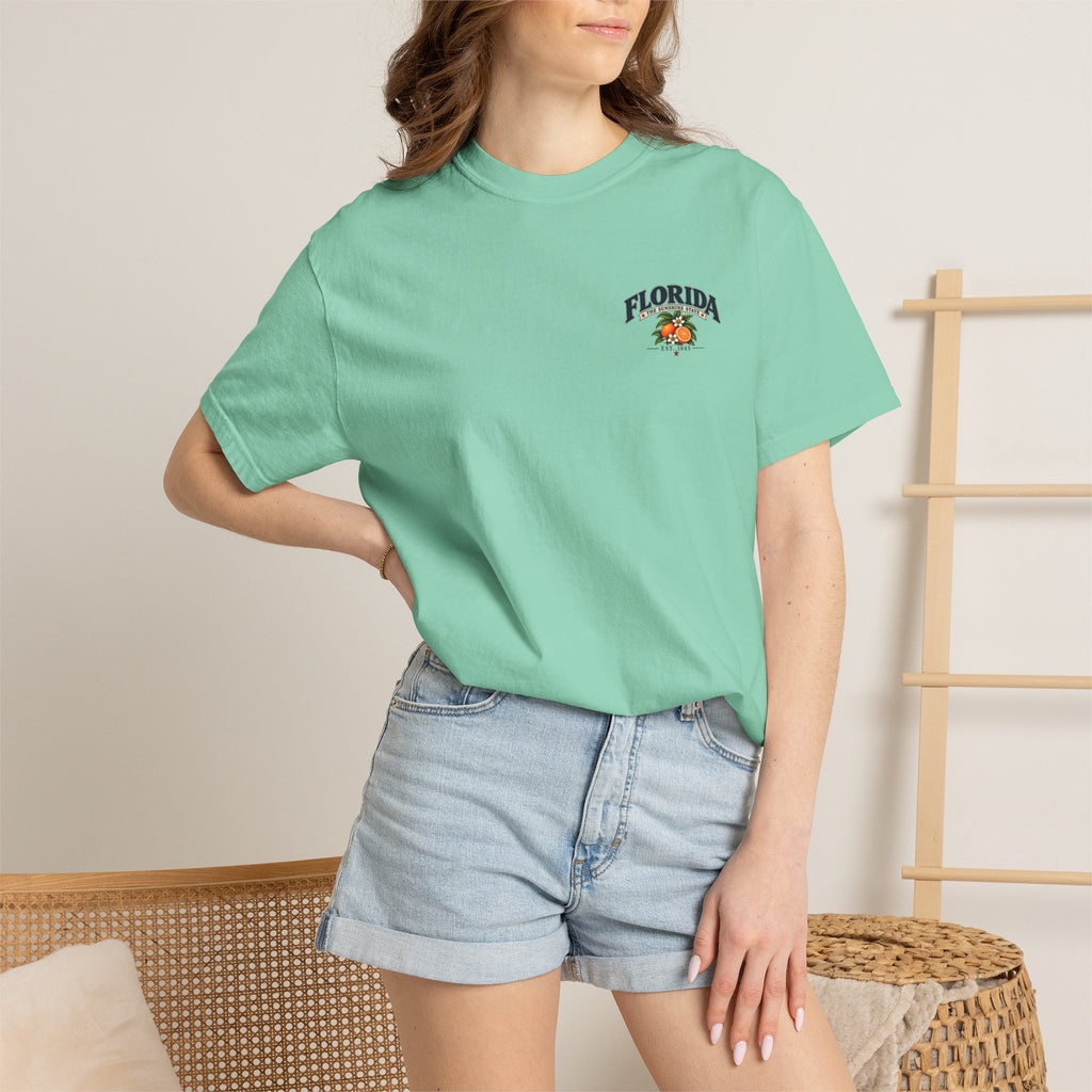Florida Vintage Beach T-Shirt — Retro Sunset Palm & Orange Graphic