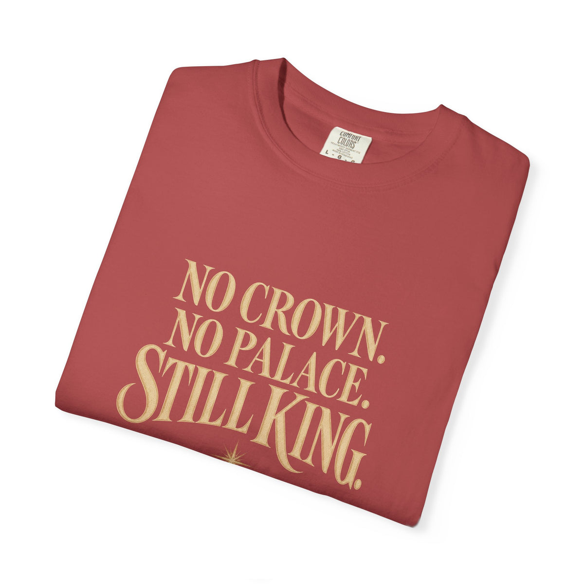 T-Shirt — "No Crown. No Palace. Still King." Inspirational Lion Graphic