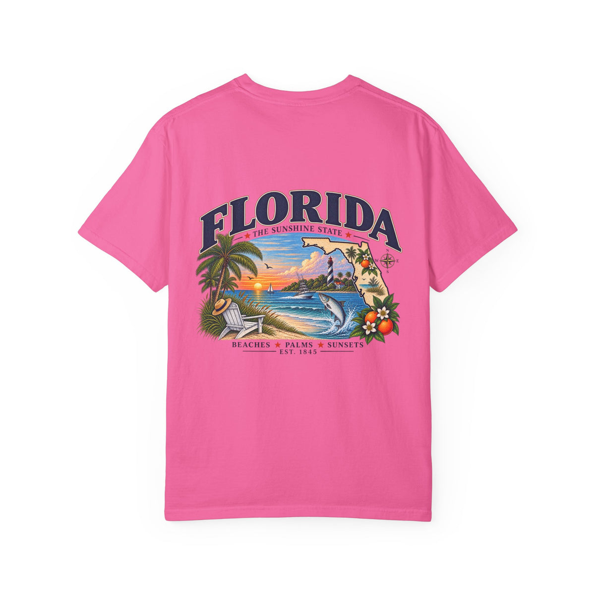 Florida Vintage Beach T-Shirt — Retro Sunset Palm & Orange Graphic