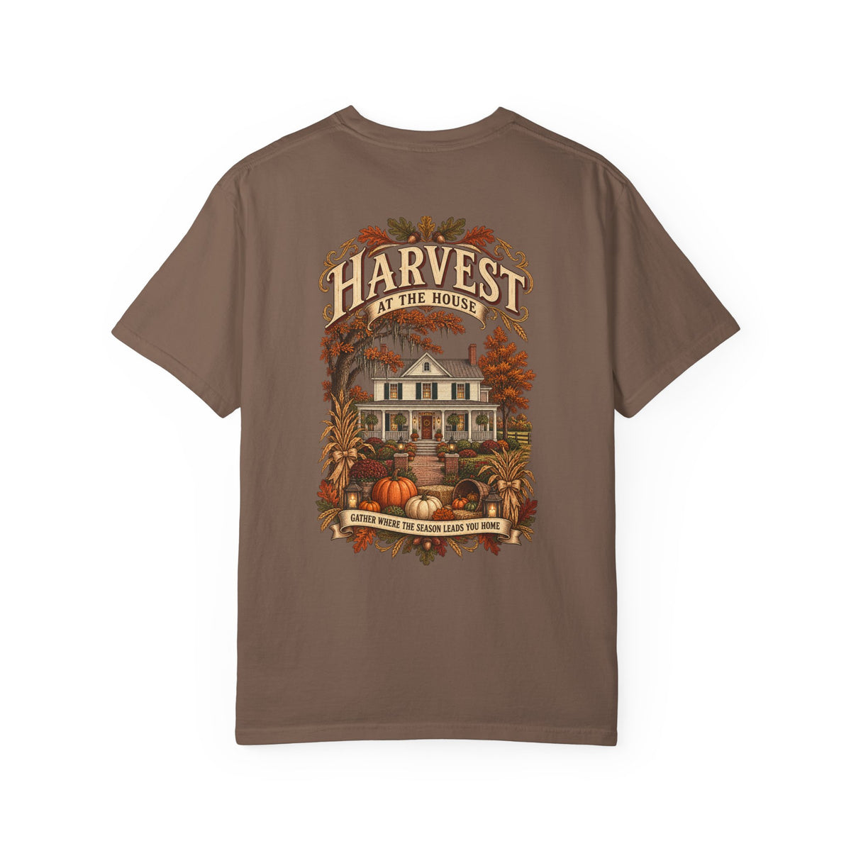 Harvest at the House Graphic T-Shirt — Fall Pumpkin Farmhouse Tee