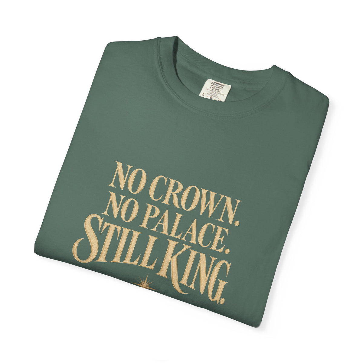 T-Shirt — "No Crown. No Palace. Still King." Inspirational Lion Graphic