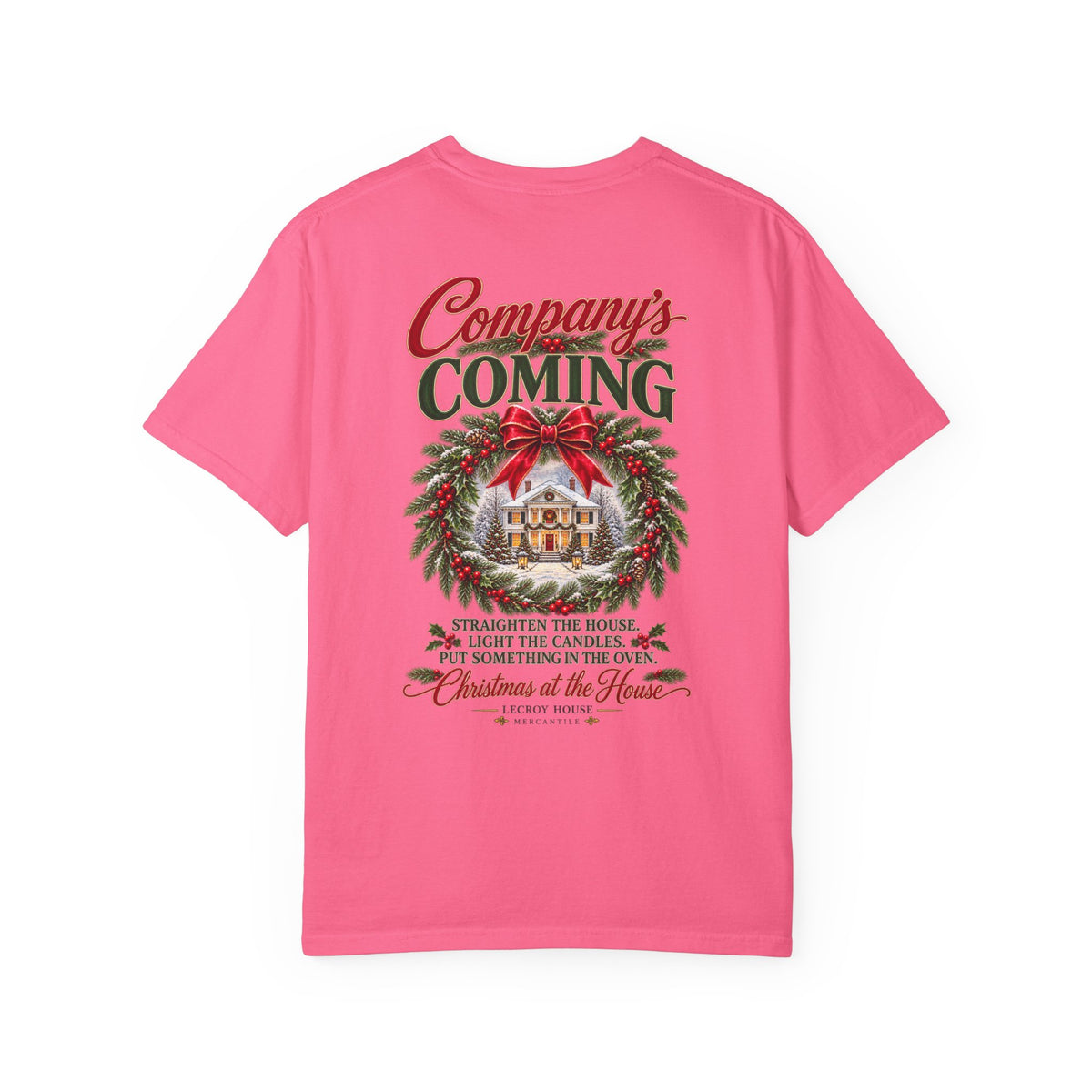 Christmas Wreath Holiday T-Shirt — "Company's Coming" Vintage House Christmas Tee