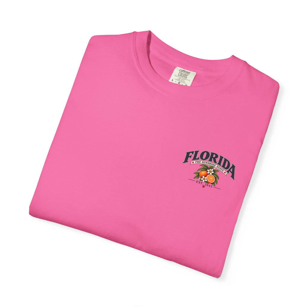 Florida Vintage Beach T-Shirt — Retro Sunset Palm & Orange Graphic