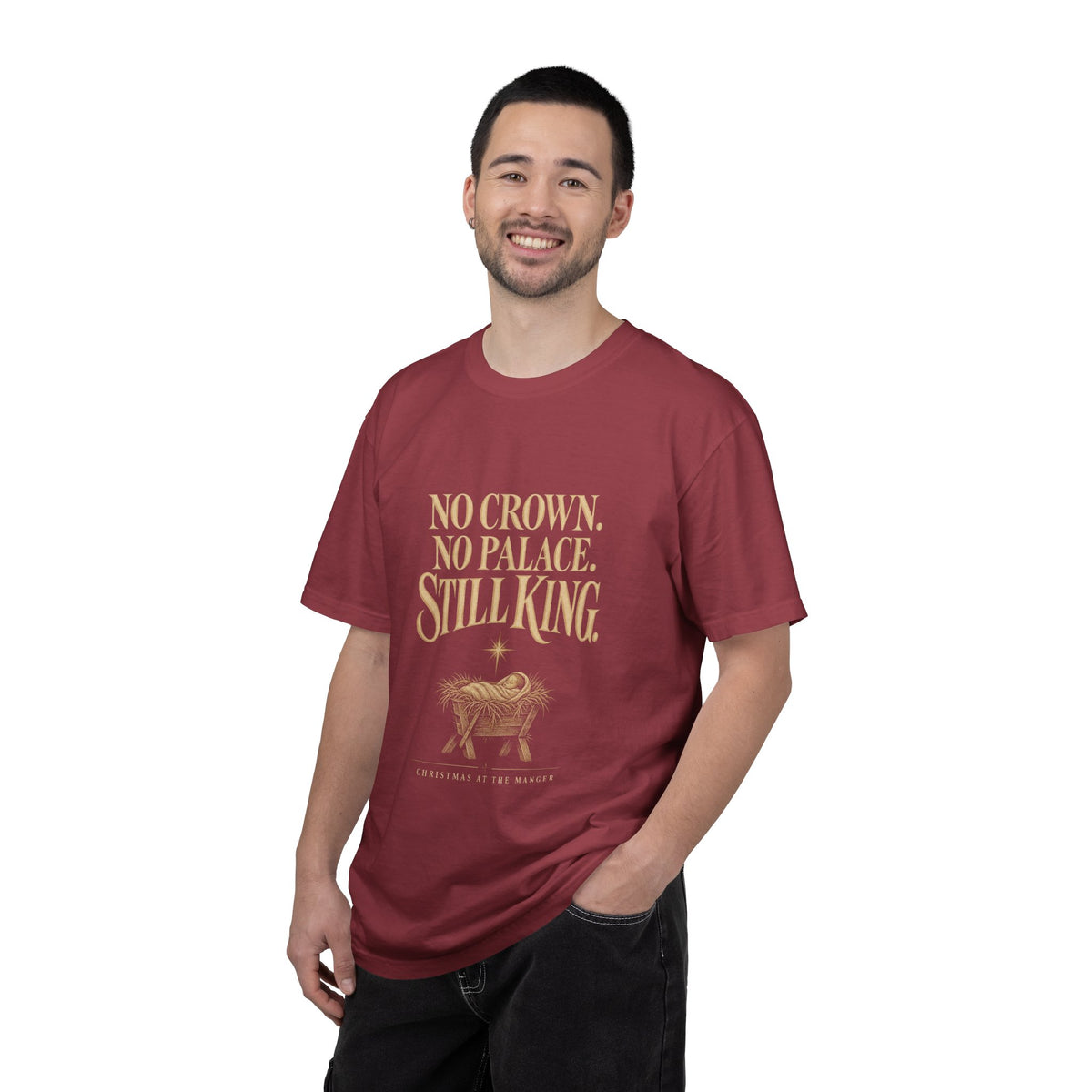 T-Shirt — "No Crown. No Palace. Still King." Inspirational Lion Graphic
