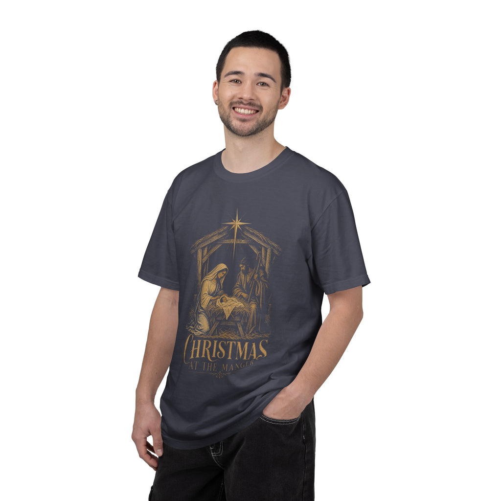 Nativity Christmas T-Shirt — "Christmas at the Manger" Religious Holiday Tee