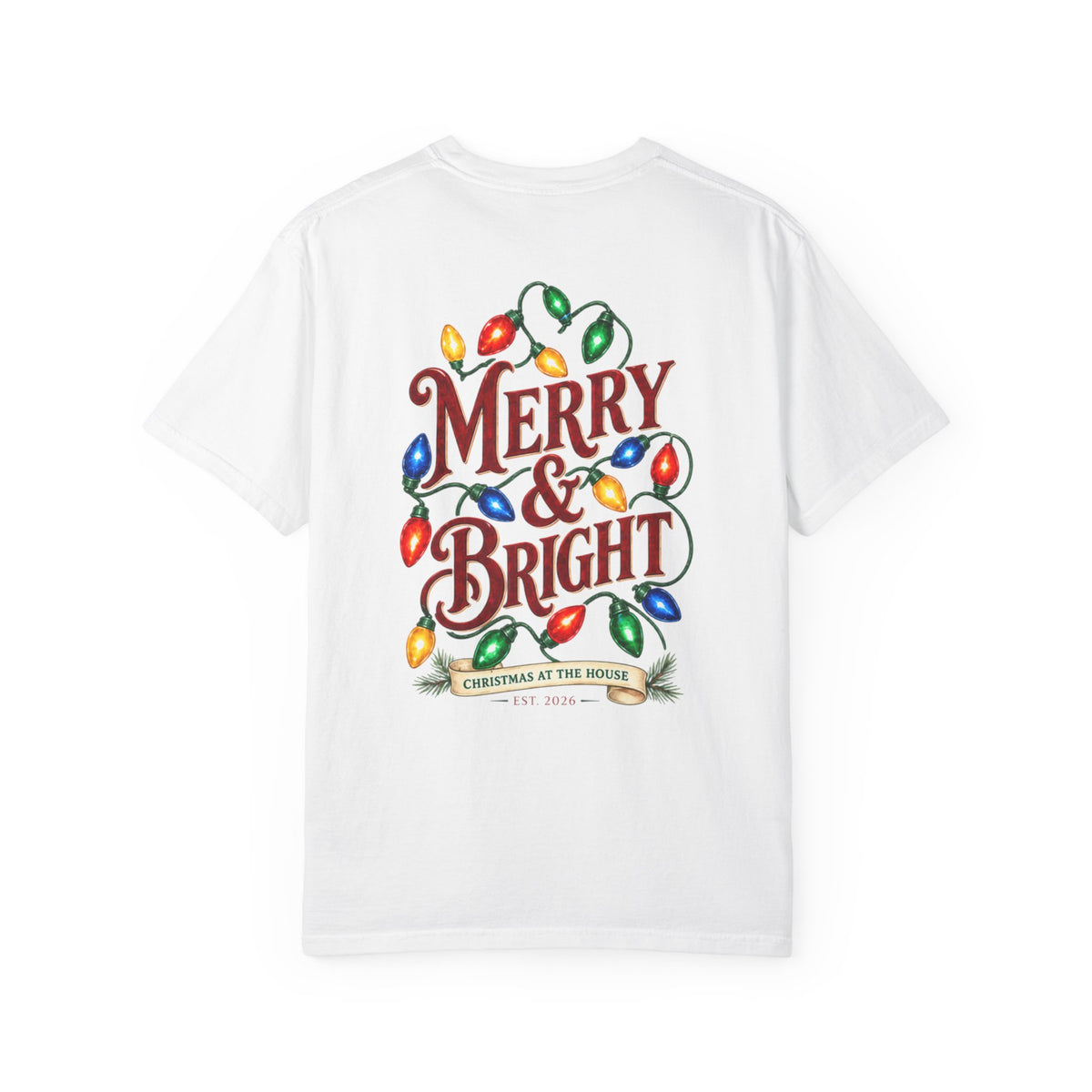 Merry & Bright Holiday T-Shirt — Christmas Lights Graphic Tee