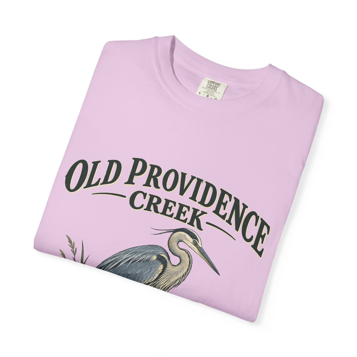 Old Providence Creek Heron T-Shirt — "Slow Down. Stay Awhile." Coastal Nature Tee