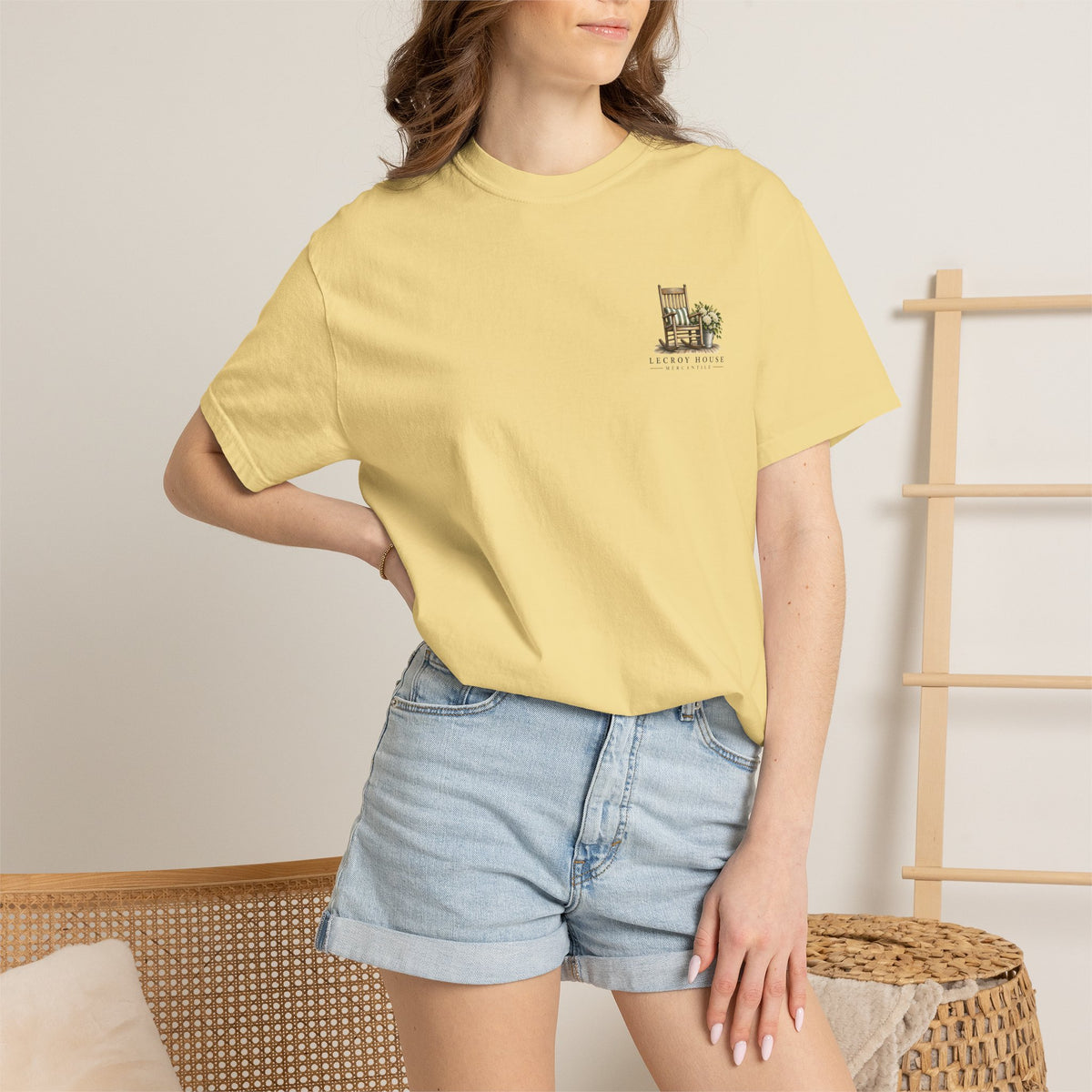Come On In Porch T-Shirt — "Come On In, We'll Find You a Chair" Relaxed Front-Pocket Tee