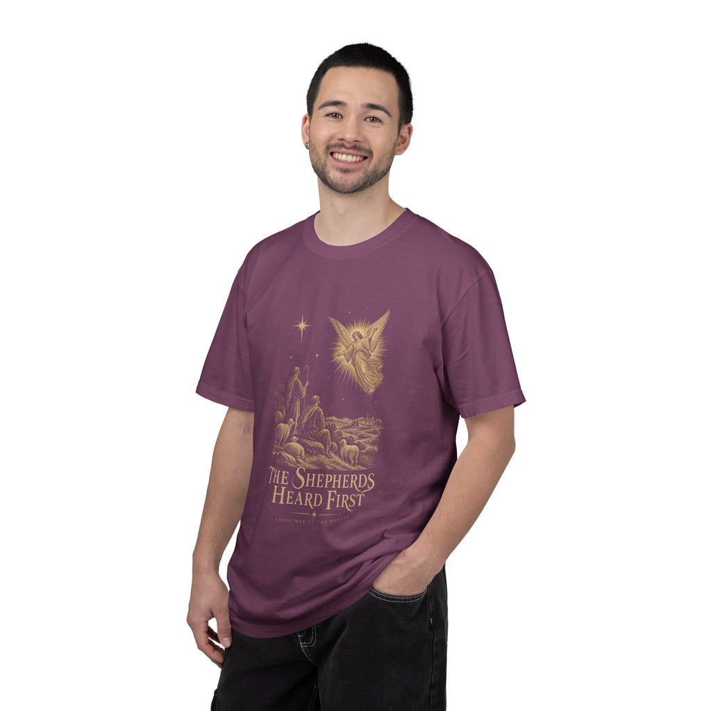 Shepherds Heard First T-Shirt — Nativity Scene Graphic Tee