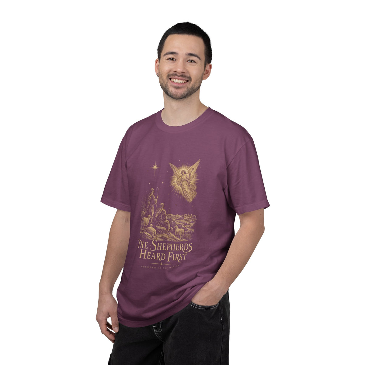 Shepherds Heard First T-Shirt — Nativity Scene Graphic Tee