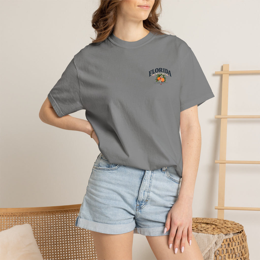 Florida Vintage Beach T-Shirt — Retro Sunset Palm & Orange Graphic